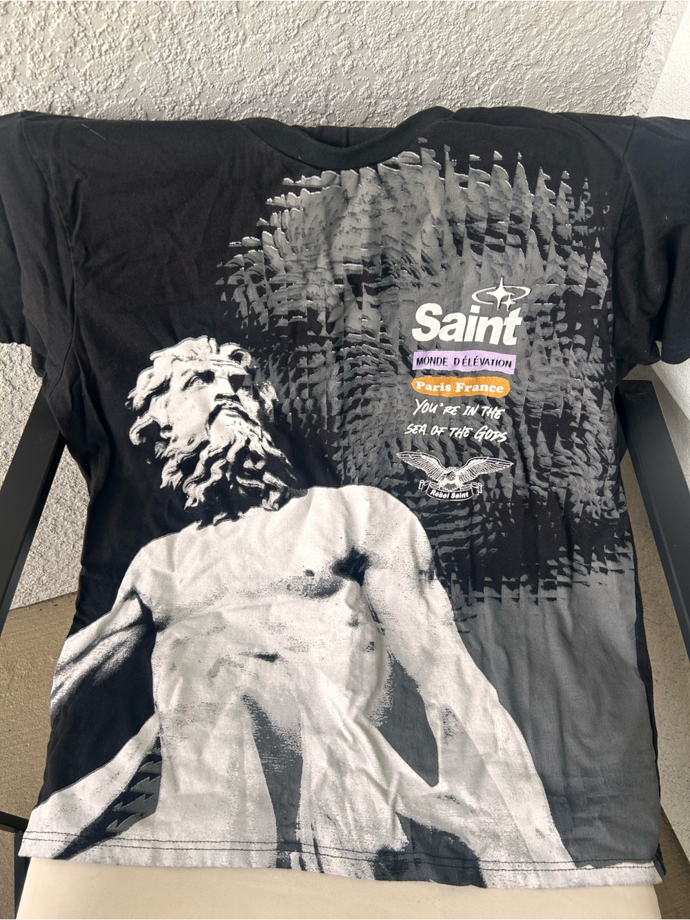 rebels Black Graphic Tee with White Statue Print